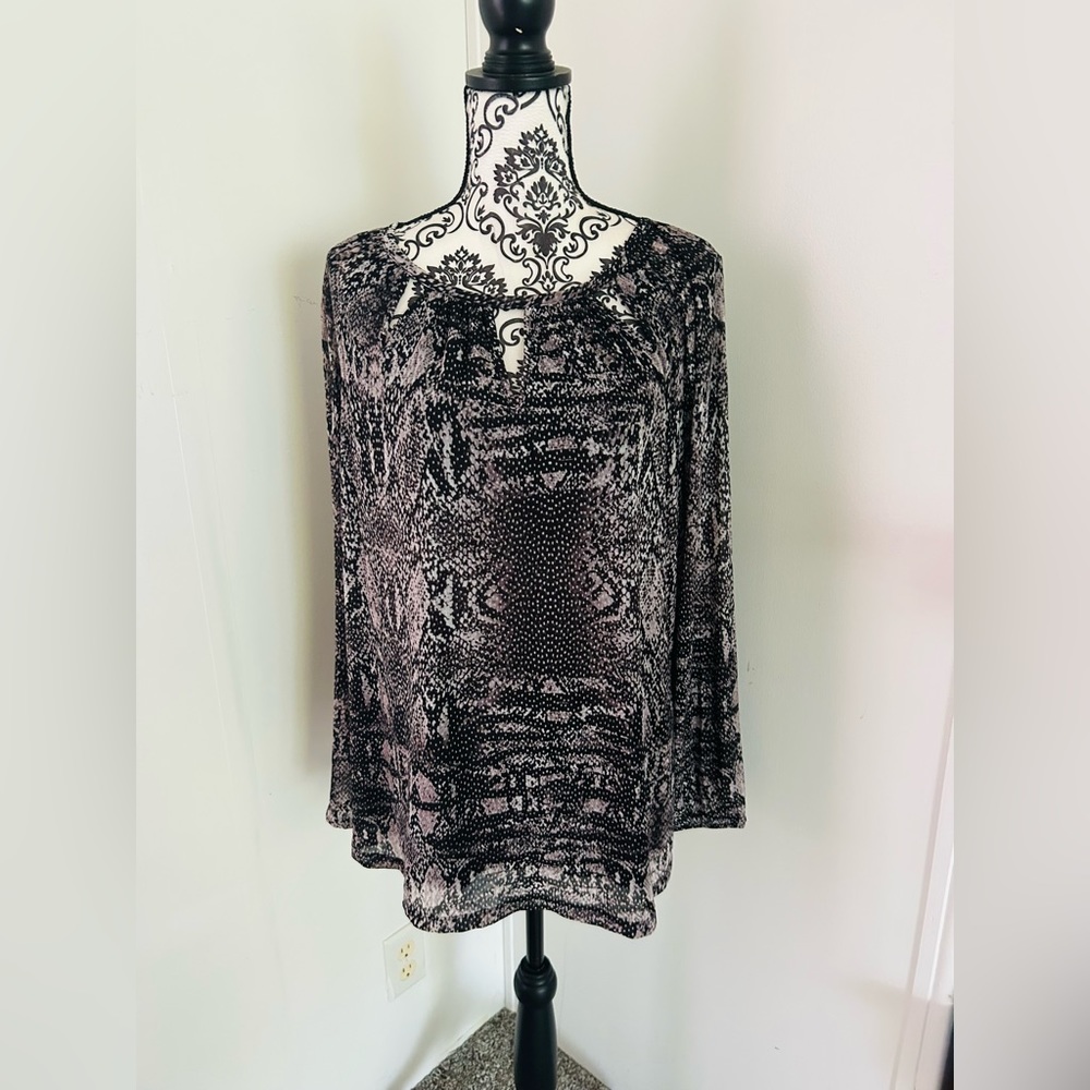 Jennifer Lopez Women’s Snake Print Cutout Long Sleeve Chiffon Blouse Size 0X